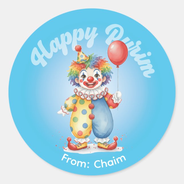 Adesivo Personalized Purim Sticker - Clown Theme (Frente)
