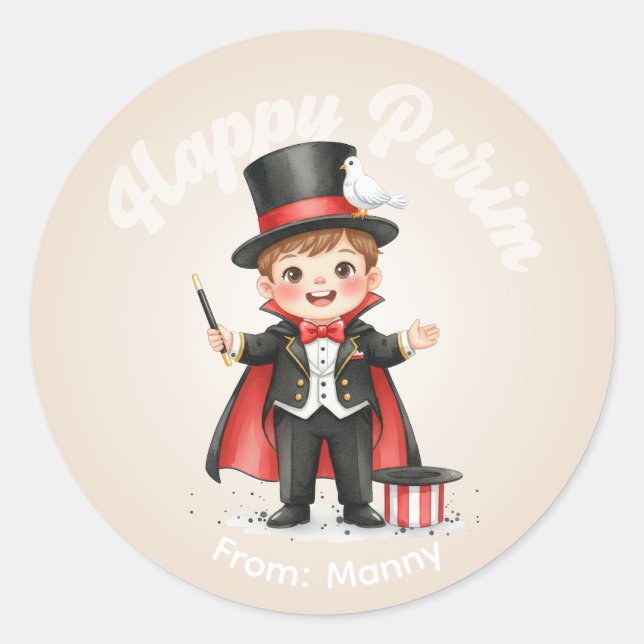 Adesivo Personalized Purim Sticker – Magician Theme (Frente)