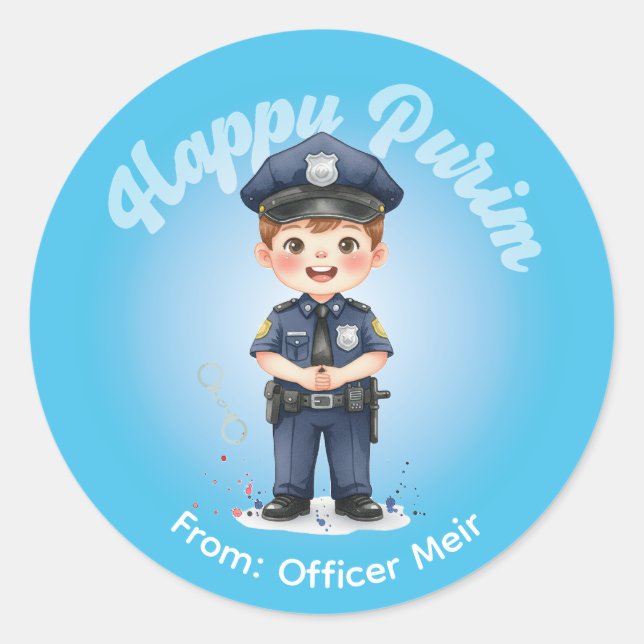 Adesivo Personalized Purim Sticker - Police Theme (Frente)