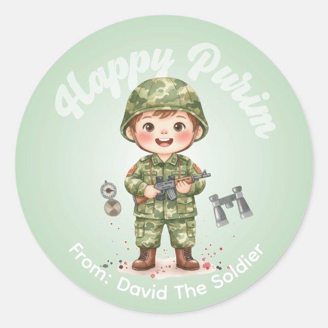 Adesivo Personalized Purim Sticker – Soldier Theme (Frente)