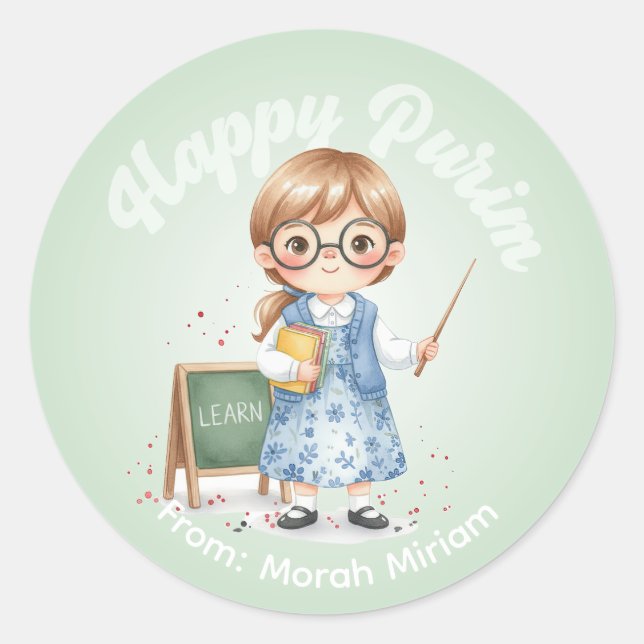 Adesivo Personalized Purim Sticker - Teacher Theme (Frente)