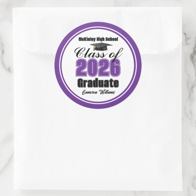 Adesivo Personalized Purple Class of 2026 Graduation Party (Bolsa)