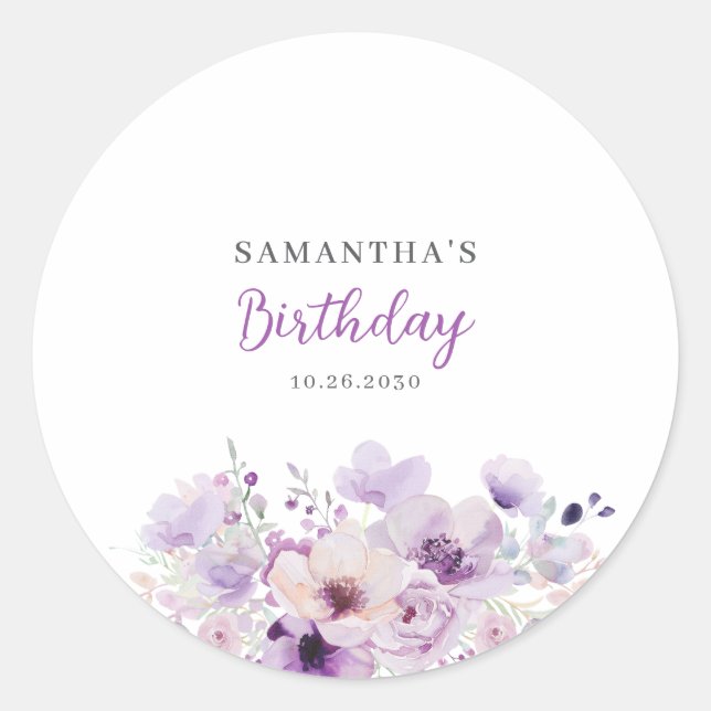 Adesivo Personalized Purple Floral Birthday  (Frente)