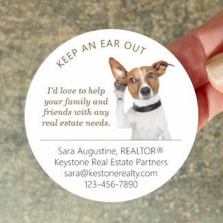 Adesivo Personalized Realtor Referral Dog, Keep an Ear Out