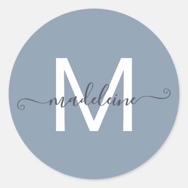 Adesivo Personalized Script Name Monogram Dusty Blue (Frente)