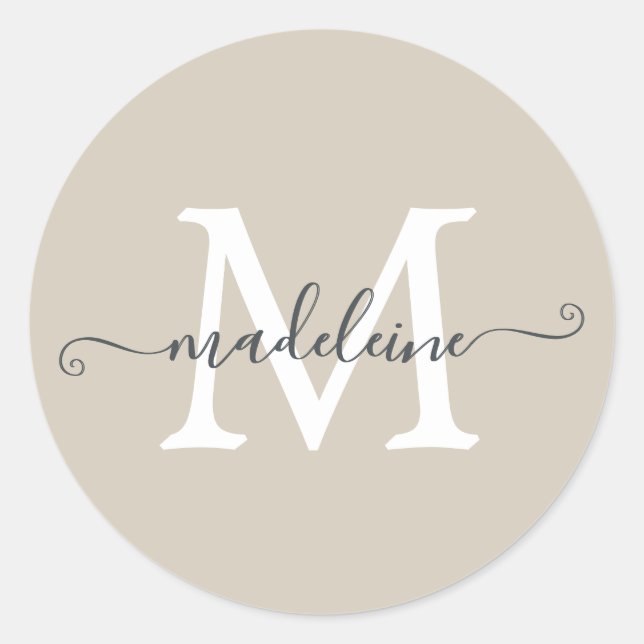 Adesivo Personalized Script Name Monogram Warm Beige (Frente)