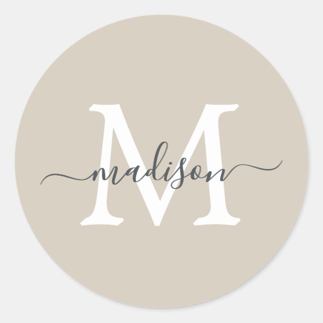 Adesivo Personalized Script Name Monogram Warm Beige (Frente)