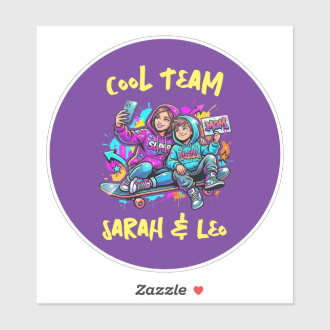 Adesivo Personalized Skater Mom and Son Graffiti Art Round (Folha)