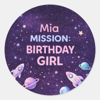 Adesivo Personalized Space Birthday Girl Party Sticker