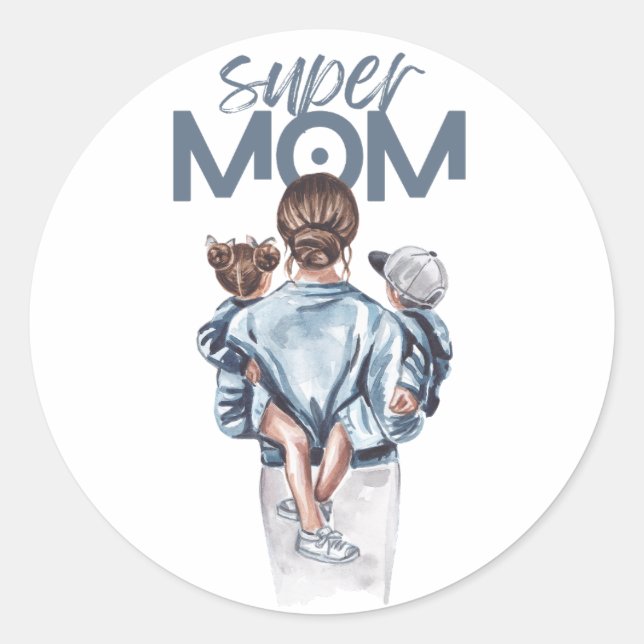Adesivo Personalized Super Mom with Son and Daughter Gift (Frente)
