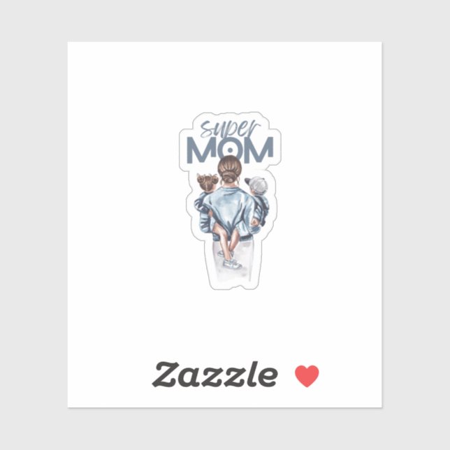 Adesivo Personalized Super Mom with Son and Daughter Gift (Folha)