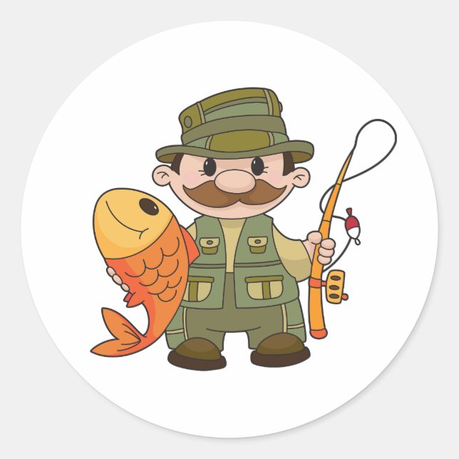 Adesivo Pescador de Cartoon com Pesca Engraçada (Frente)