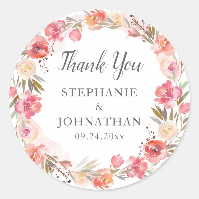 Adesivo Pêssego Cor Flórida Rosa Elegante Obrigado (Frente)