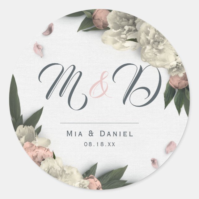 Adesivo Pêssego Romântico e Pêonias Florais Brancas (Frente)