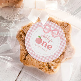 Adesivo Pêssego Rosa Gingham Primeiro Aniversário