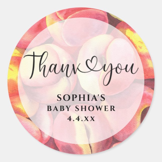 Adesivo Pêssegos de aquarela - Obrigado chá de fraldas (Frente)