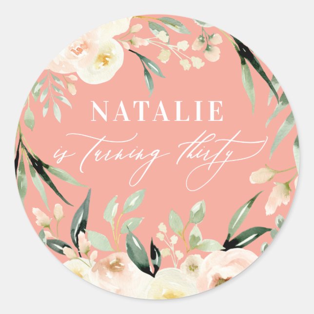 Adesivo Pessegueiro do aniversário de 30 anos floral de aq (Frente)