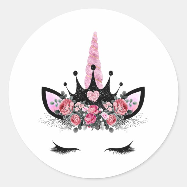 Adesivo pestanas de Unicórnio, flor de aquarela, chifre de (Frente)