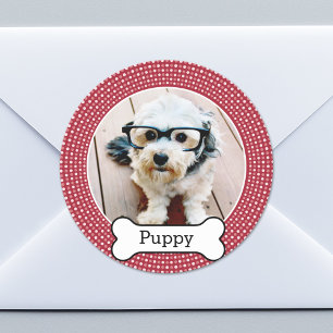 Adesivo Pet a foto com osso de cão - bolinhas vermelhas