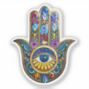 Adesivo Pétalas Coloridas Folhas Hamsa Safira Terceiro Olh