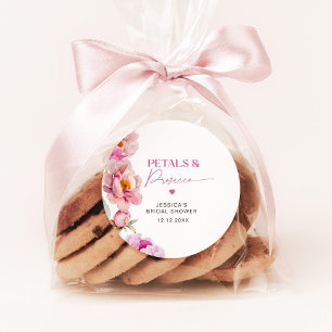 Adesivo pétalas de peônia rosa brilhante e noiva prosecco