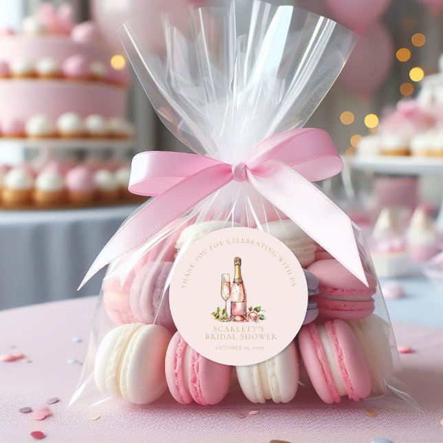 Adesivo Pétalas Elegantes e Brunch de Chá de Panela com Pr (Petals and Prosecco Round Sticker )