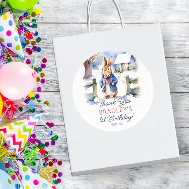 Adesivo Peter Cobit festa de aniversário de inverno (Peter Rabbit winter themed birthday party favor gift thank you stickers watercolor cute bunny snowy)