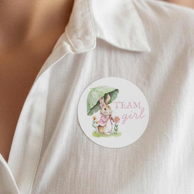 Adesivo Peter Rabbit Team Girl Gender Reveal (Team Girl Peter Rabbit storybook themed gender reveal voting guest labels.)