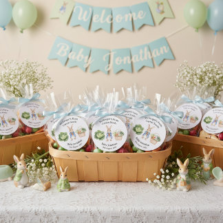 Adesivo Peter Rabbit Veggie Basket Baby Shower Favor
