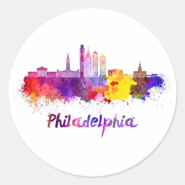 Adesivo Philadelphia V2 skyline in watercolor (Frente)