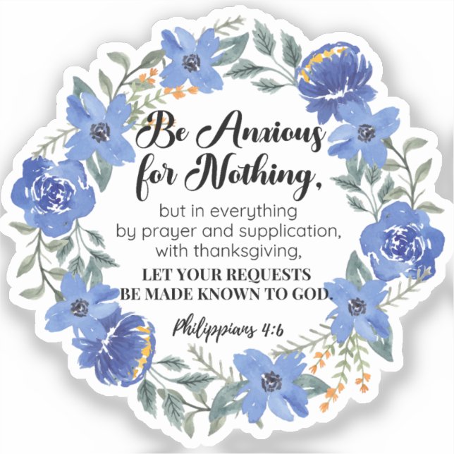 Adesivo Philippians 4:6 Ansiosos por Nada Blue Floral (Frente)