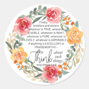 Adesivo Philippians 4:8 Floral Wreath rosa e amarelo