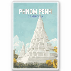 Adesivo Phnom Penh Cambodja Ilustração Retrô Viagem de Art