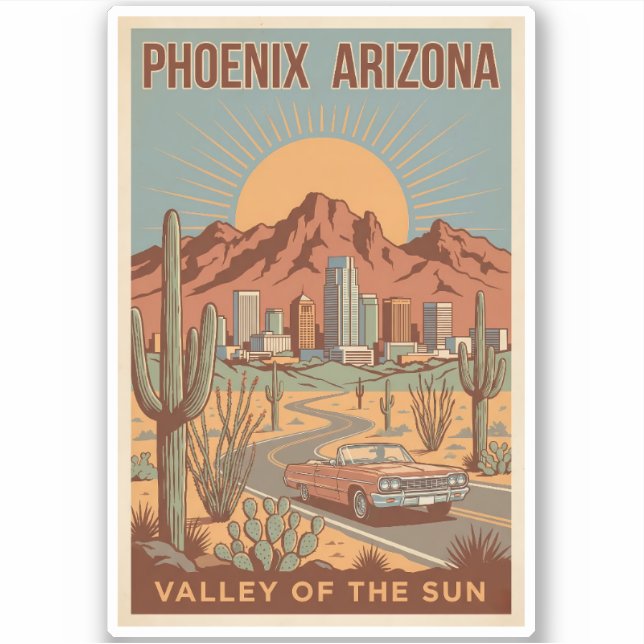 Adesivo Phoenix Arizona Sun Illustration Travel Art Retro (Frente)