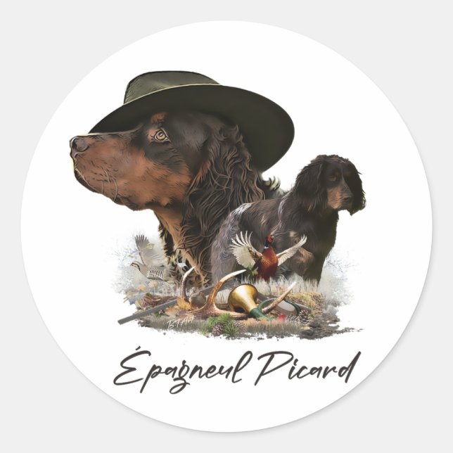 Adesivo Picardy Spaniel, Estação de Caça (Frente)