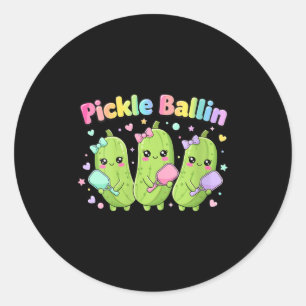 Adesivo Pickle ball feminino de desenho animado fofo com
