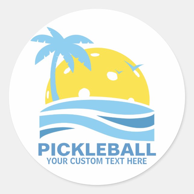 Adesivo Pickleball Tropical Palm Tree Sun Seu Texto Person (Frente)