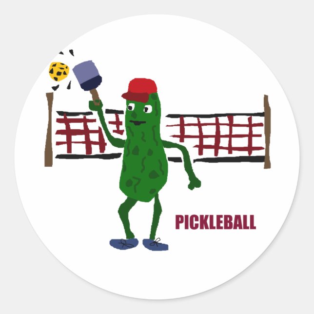 Adesivo Picles Engraçado Jogando Pickleball com Arte de Re (Frente)
