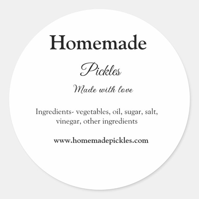 Adesivo Picles feitos em casa com amor adicionar texto sit (Frente)