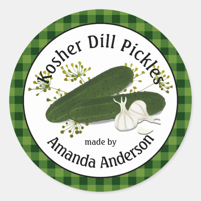 Adesivo Picles Kosher Dill Xadrez  3" (Frente)