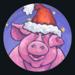 Adesivo Pig Christmas<br><div class="desc">Camisetas de Natal de Porcos, presentes e acessórios criados pela Parada Animal da ITD apresenta o nosso porco rosa divertido da nossa linha de Parada Animal, todos viciados nas férias num chapéu de Papai Noel vermelho e branco. Esse porco rosa divertido fica em uma paisagem nevada com um céu estrelado...</div>