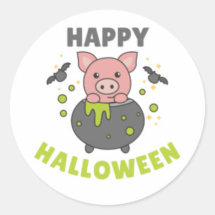 Adesivo Pig Happy Halloween Cauldron Bat Classic Round Sti