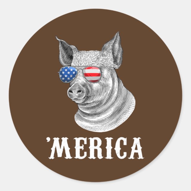 Adesivo Pig Merica 4 de julho Farmer American Flag EUA (Frente)