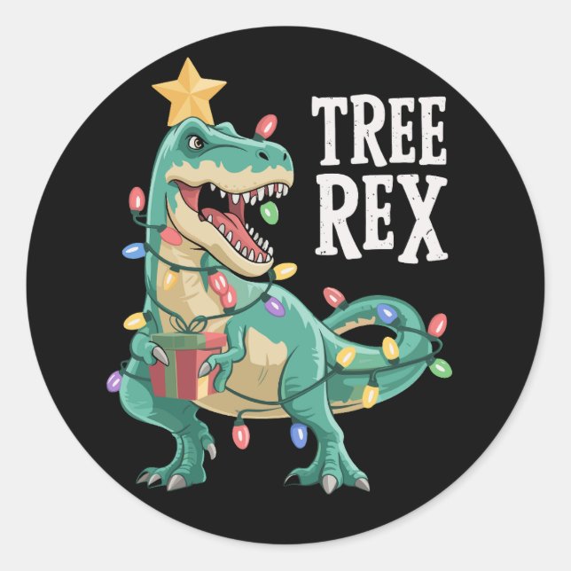 Adesivo Pijama de Natal Dinosaur Tree Rex Luzes de Natal  (Frente)