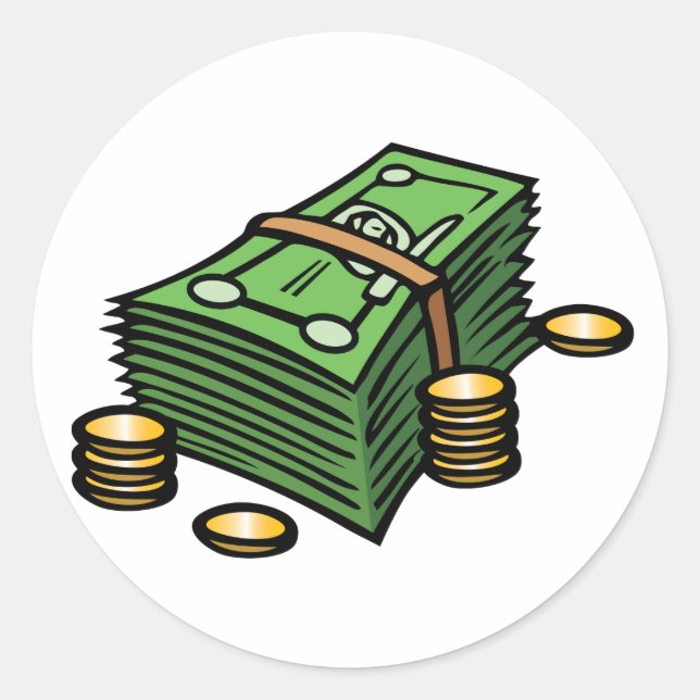 Adesivo Pilha de Dinheiro com Moedas Dinheiro (Frente)