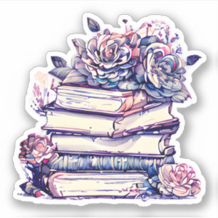 Adesivo Pilha de Livros Antigos e Rosas