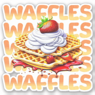 Adesivo Pilha de waffles cobertas em morangos
