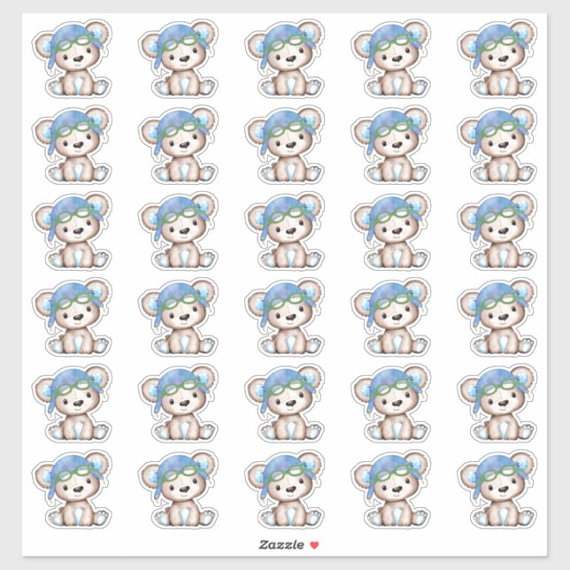 Adesivo Piloto de avião Envelope de Urso de Teddy Fechado  (Folha)