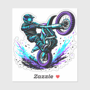 Adesivo Piloto de Motocross Fazendo "Wheelie" em Movimento