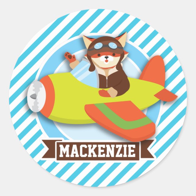 Adesivo Piloto Fox em Avião Verde & Laranja; Blue Strips (Frente)